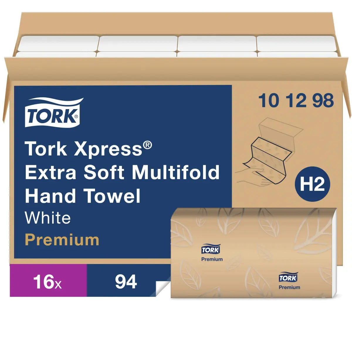 Tork Extra Soft Multifold Hand Towels White with Blue Leaf Print, 1504 Towels (16 Packs) | FSC Certified & Compostable - main product image