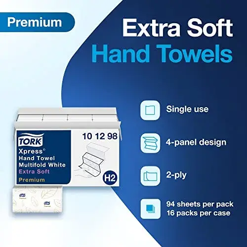 Tork Extra Soft Multifold Hand Towels White with Blue Leaf Print, 1504 Towels (16 Packs) | FSC Certified & Compostable - view 2