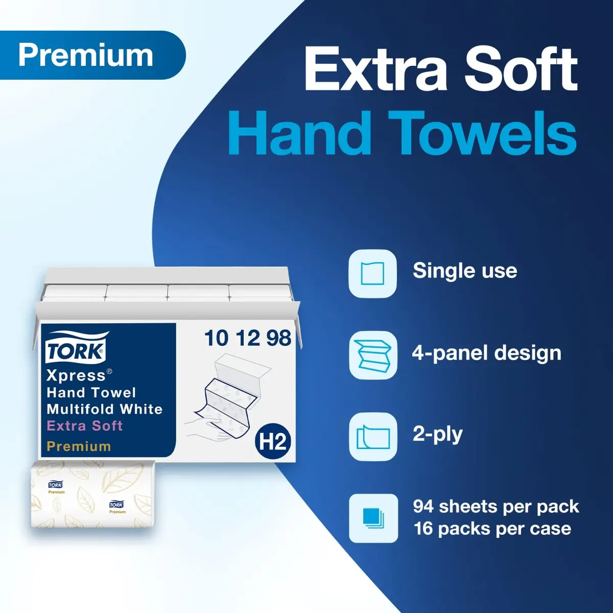 Tork Extra Soft Multifold Hand Towels White with Blue Leaf Print, 1504 Towels (16 Packs) | FSC Certified & Compostable - view 2