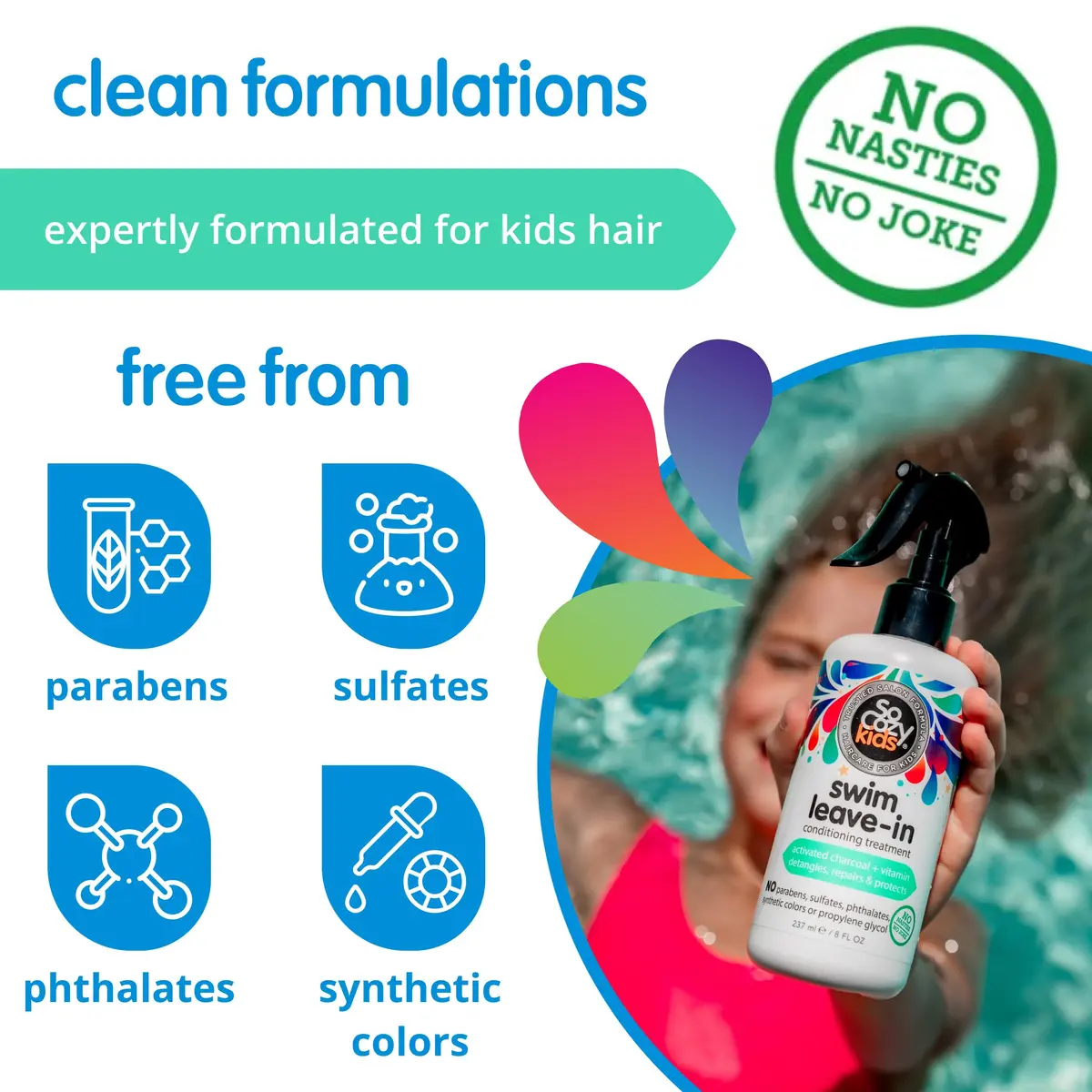 SoCozy Swim 2-in-1 Leave-In Conditioner Spray for Kids Hair | 250ml (8 Fl Oz) Pack of 2 | Repairs Pool, Sun & Salt Damaged Hair - view 5