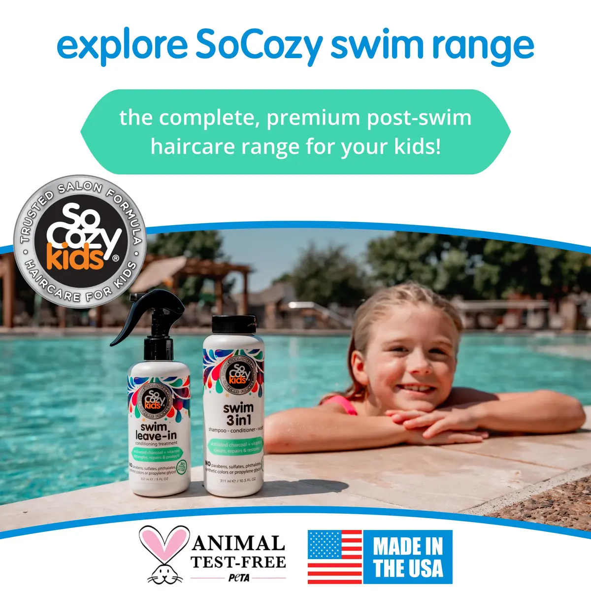 SoCozy Swim 2-in-1 Leave-In Conditioner Spray for Kids Hair | 250ml (8 Fl Oz) Pack of 2 | Repairs Pool, Sun & Salt Damaged Hair - view 7