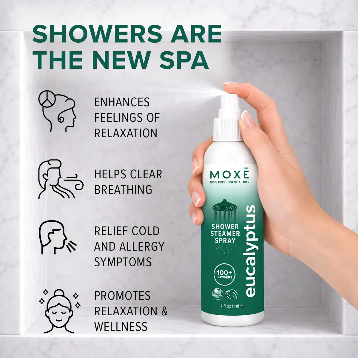 MOXE Eucalyptus Oil Shower Mist 4oz | Aromatherapy for Sinus & Tension Relief - view 2