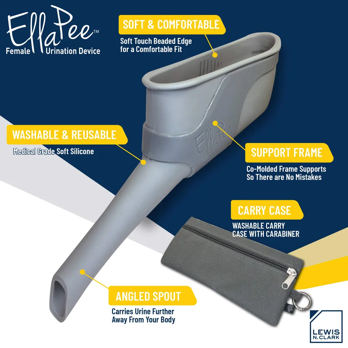 Lewis N. Clark EllaPee Female Urination Device, Reusable + Portable Bathroom, Gray | Medical Grade Silicone, Hiking & Camping Essential - view 2