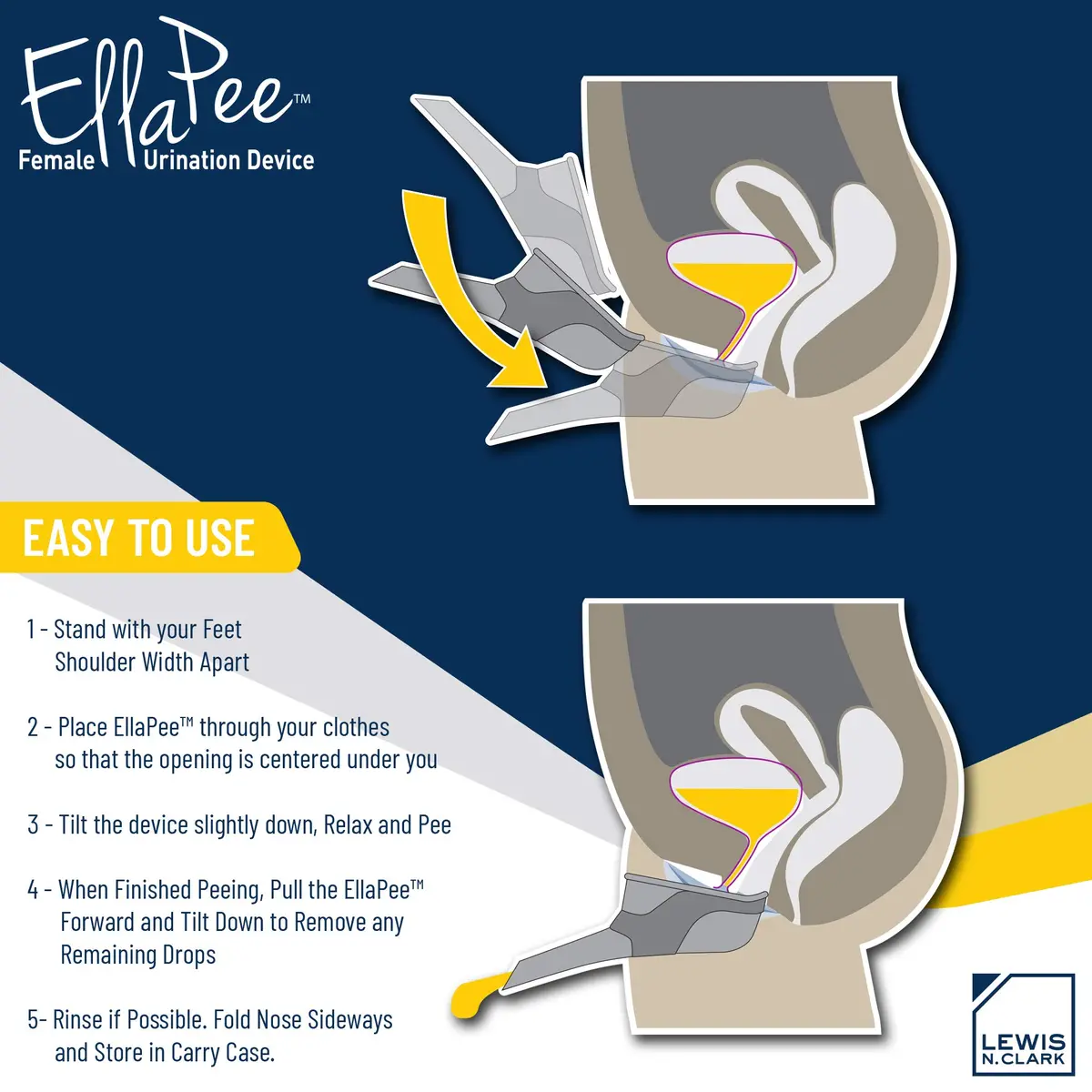 Lewis N. Clark EllaPee Female Urination Device, Reusable + Portable Bathroom, Gray | Medical Grade Silicone, Hiking & Camping Essential - view 3