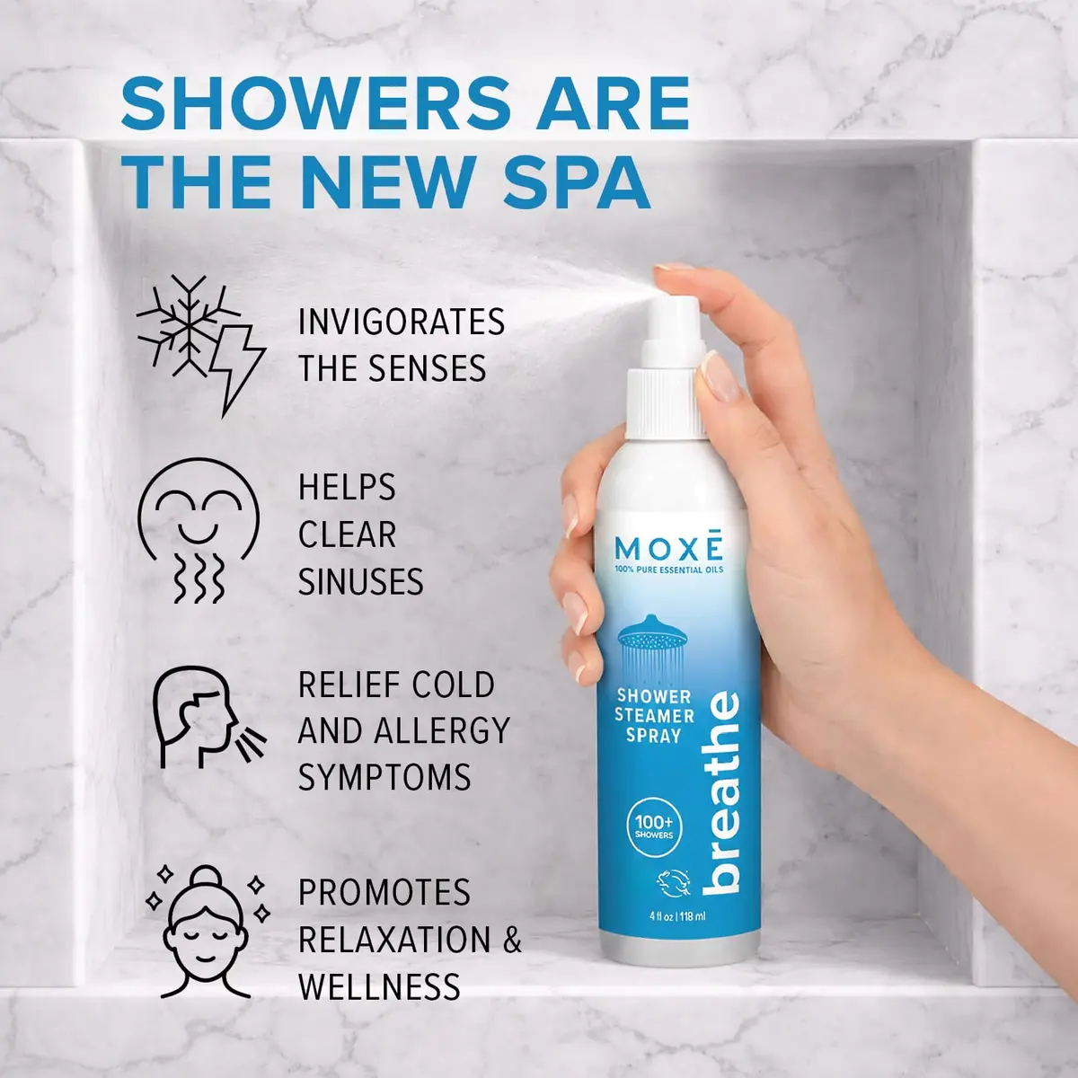 MOXE Breathe Shower Steamer Spray for Congestion & Sinus Relief | Aromatherapy, 4oz - view 2