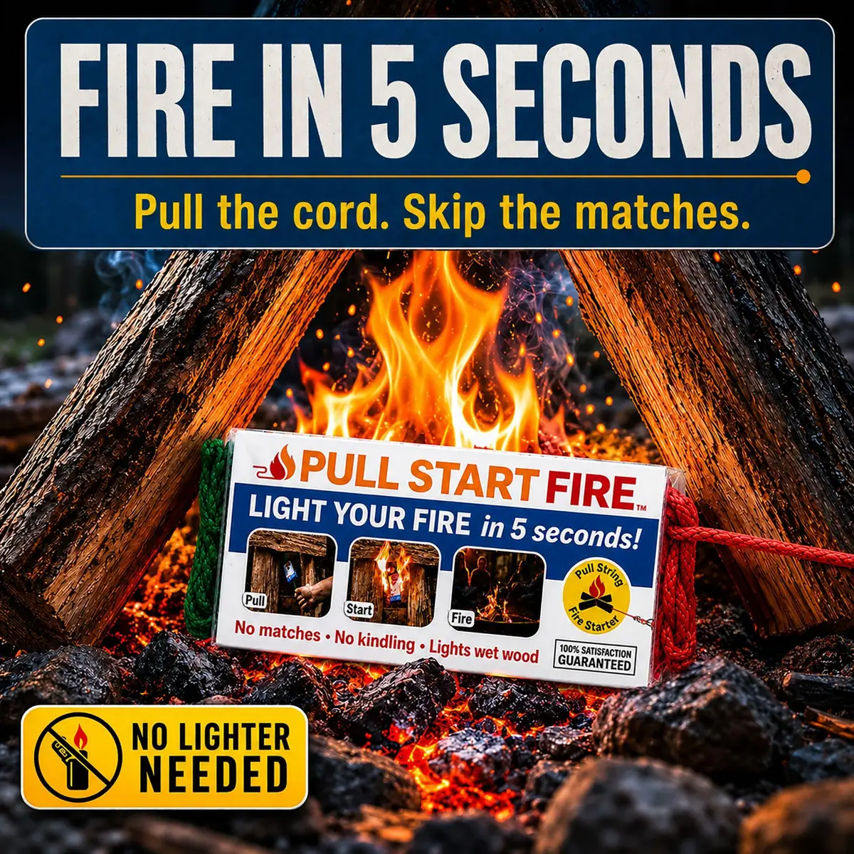 Pull Start Fire Solid Fire Fuel 6 Pack | Waterproof, Windproof, Burns 30 Min - view 2