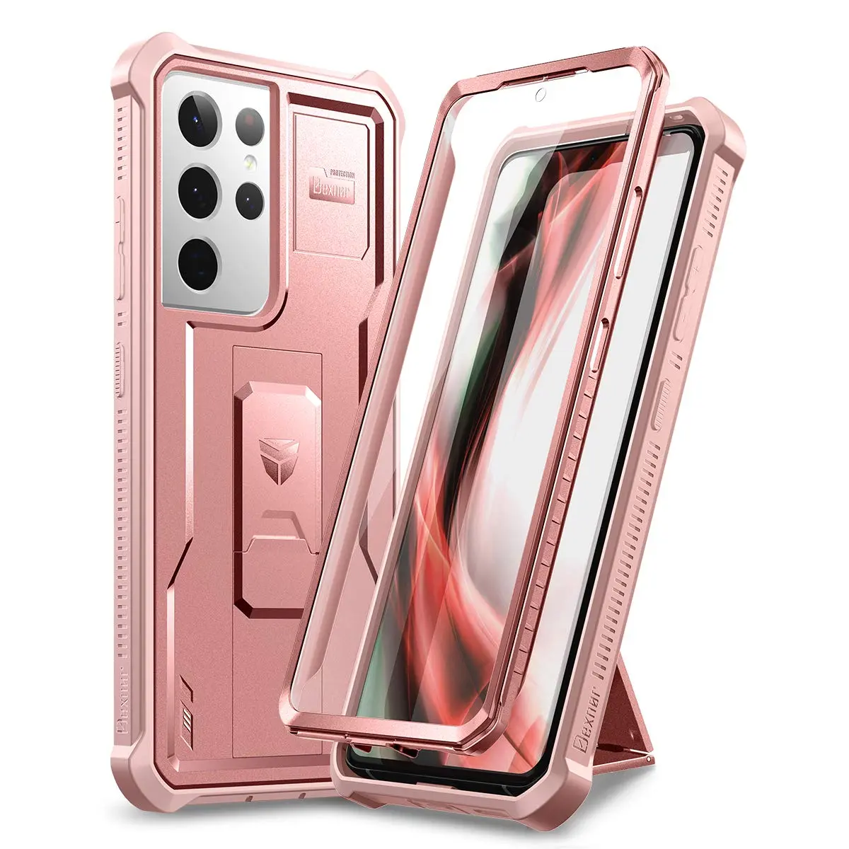 Dexnor Galaxy S21 Ultra Case with Screen Protector & Kickstand | Heavy Duty Shockproof Cover in Rose Gold - main product image