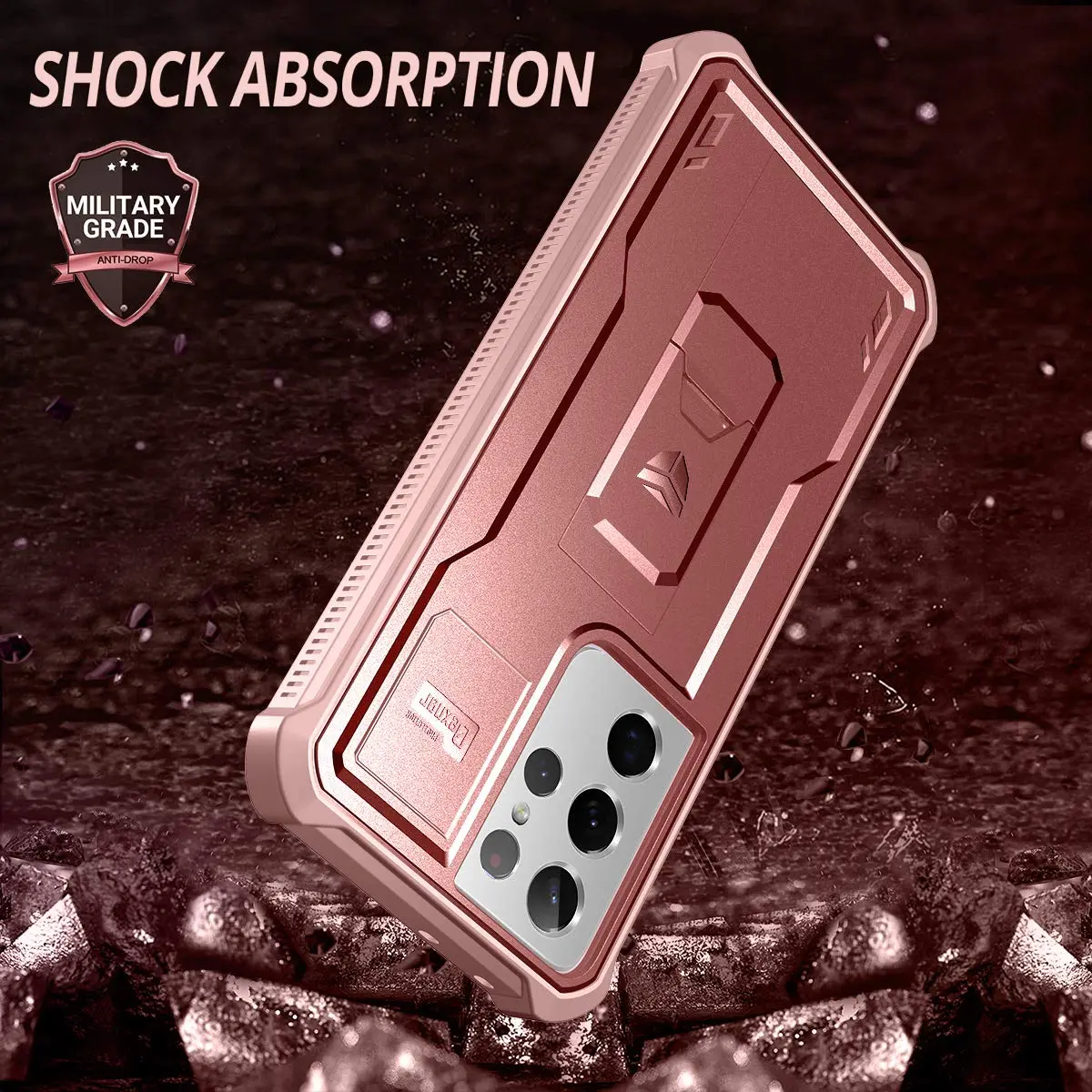 Dexnor Galaxy S21 Ultra Case with Screen Protector & Kickstand | Heavy Duty Shockproof Cover in Rose Gold - view 5