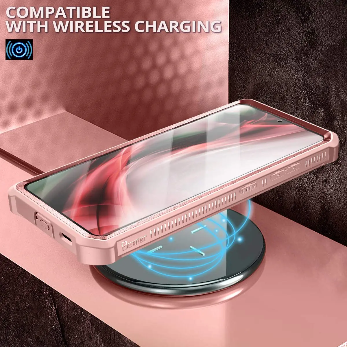 Dexnor Galaxy S21 Ultra Case with Screen Protector & Kickstand | Heavy Duty Shockproof Cover in Rose Gold - view 6