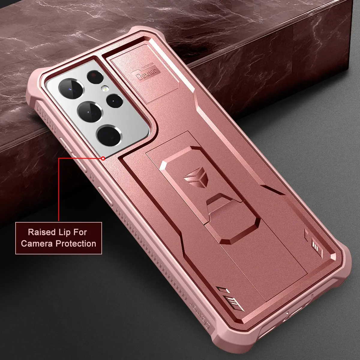 Dexnor Galaxy S21 Ultra Case with Screen Protector & Kickstand | Heavy Duty Shockproof Cover in Rose Gold - view 7