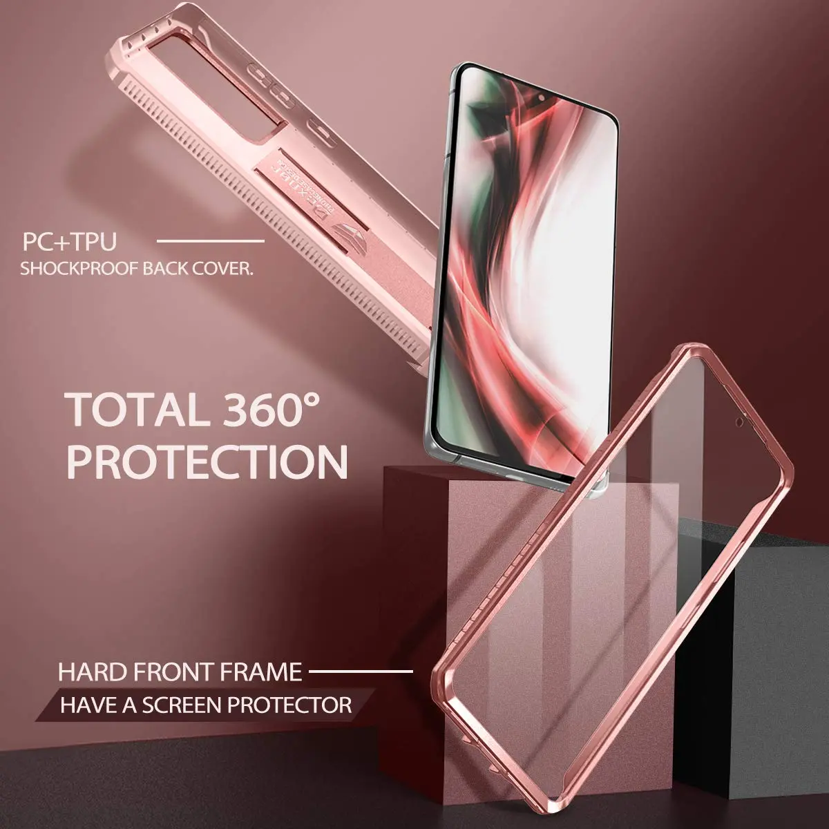 Dexnor Galaxy S21 Ultra Case with Screen Protector & Kickstand | Heavy Duty Shockproof Cover in Rose Gold - view 3