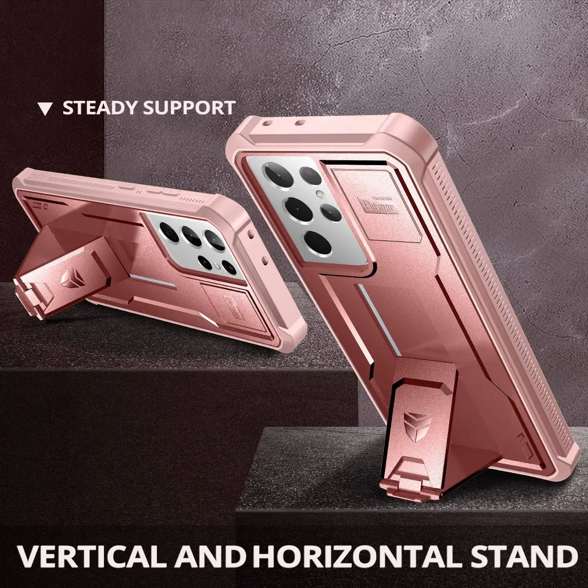 Dexnor Galaxy S21 Ultra Case with Screen Protector & Kickstand | Heavy Duty Shockproof Cover in Rose Gold - view 4