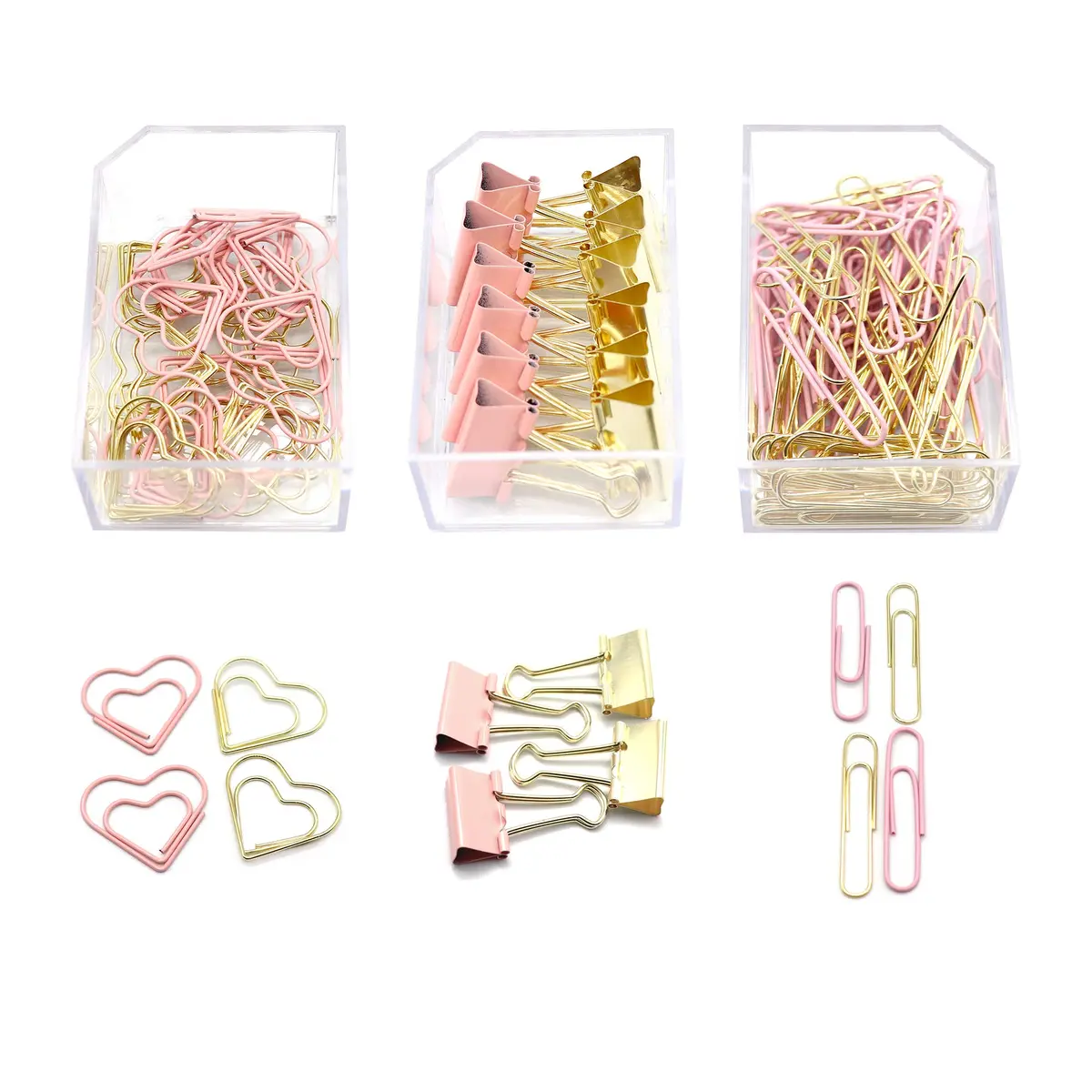 PTSGCAI Gold Pink Paper Clip Clamp Set (3-in-1) | Office & School Supplies for Teachers & Students - main product image