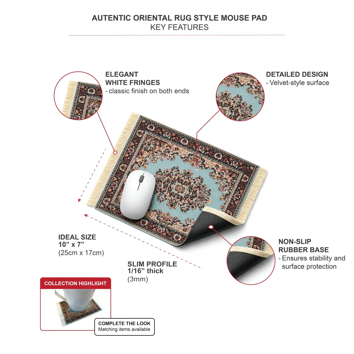Inusitus Boho Rug Mousepad Small 18cm (7") x 25cm (10") | Vintage Oriental Design for Home Office - view 2