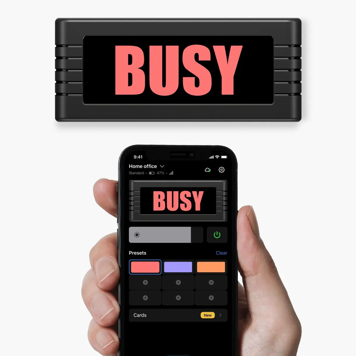BusyBox S App-Controlled Do Not Disturb Sign, Rechargeable, Automations | Focus & Productivity Tool - main product image