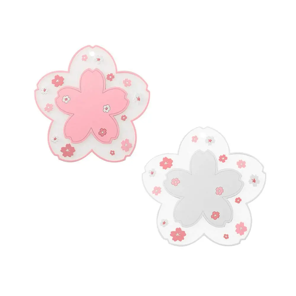 Binoster Cherry Blossom Coaster Set 2PCS 11cm (4.2") | Cute PVC Anti-Skid Drink Table Decor - main product image