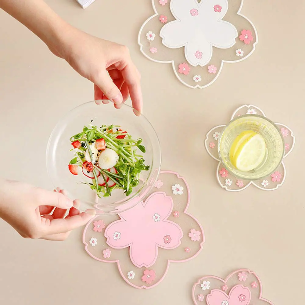 Binoster Cherry Blossom Coaster Set 2PCS 11cm (4.2") | Cute PVC Anti-Skid Drink Table Decor - view 6