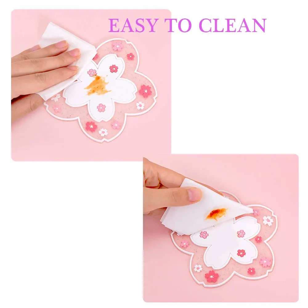 Binoster Cherry Blossom Coaster Set 2PCS 11cm (4.2") | Cute PVC Anti-Skid Drink Table Decor - view 2