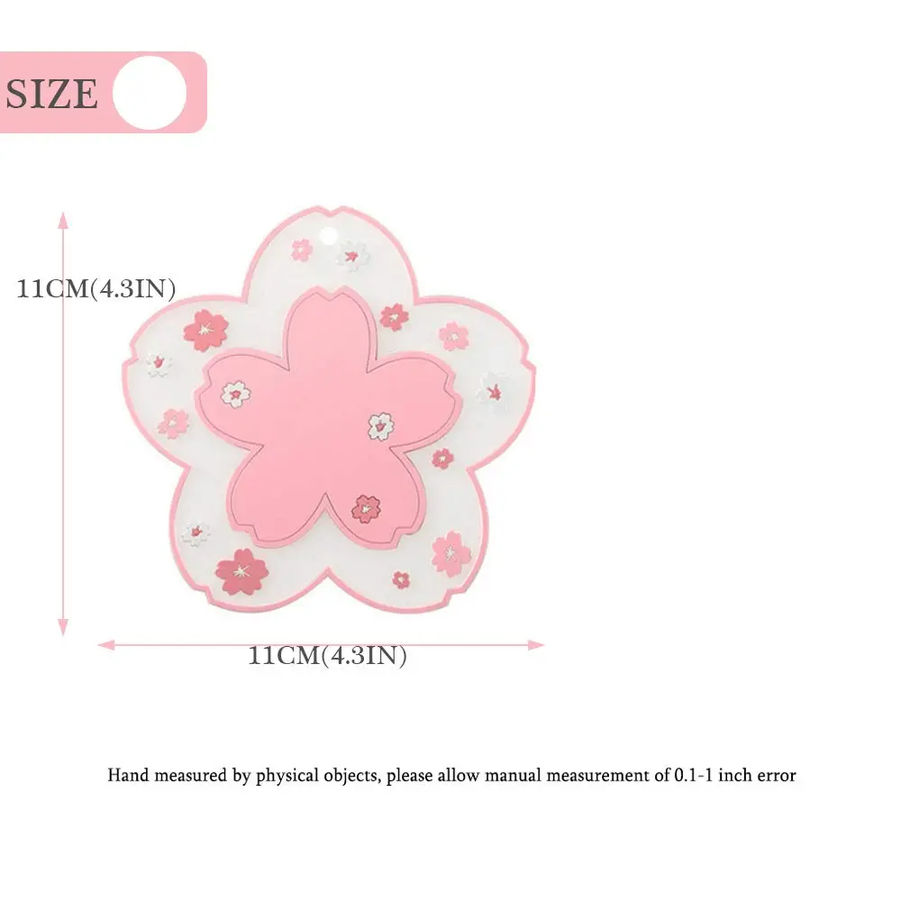 Binoster Cherry Blossom Coaster Set 2PCS 11cm (4.2") | Cute PVC Anti-Skid Drink Table Decor - view 4