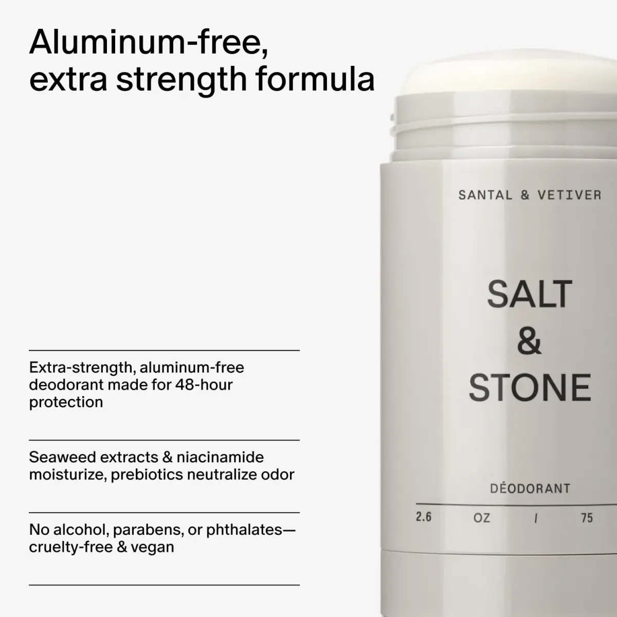 Salt & Stone Aluminum-Free Deodorant, Santal & Vetiver 77g (2.6 oz) | Award-Winning Formula with Prebiotics & Seaweed Extracts - view 5
