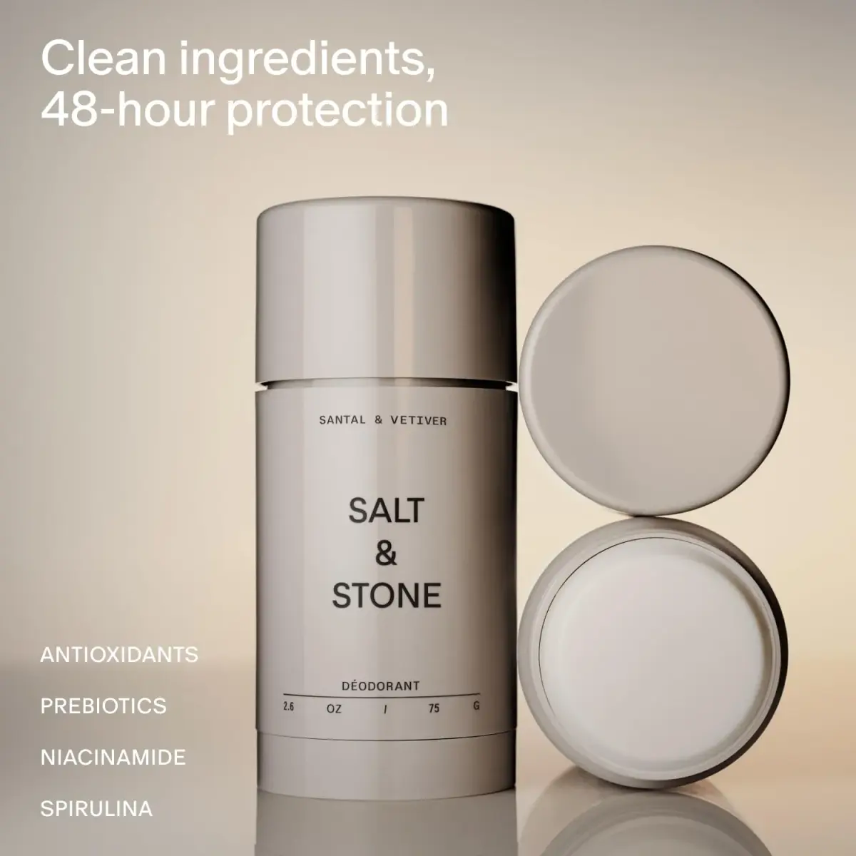 Salt & Stone Aluminum-Free Deodorant, Santal & Vetiver 77g (2.6 oz) | Award-Winning Formula with Prebiotics & Seaweed Extracts - view 2