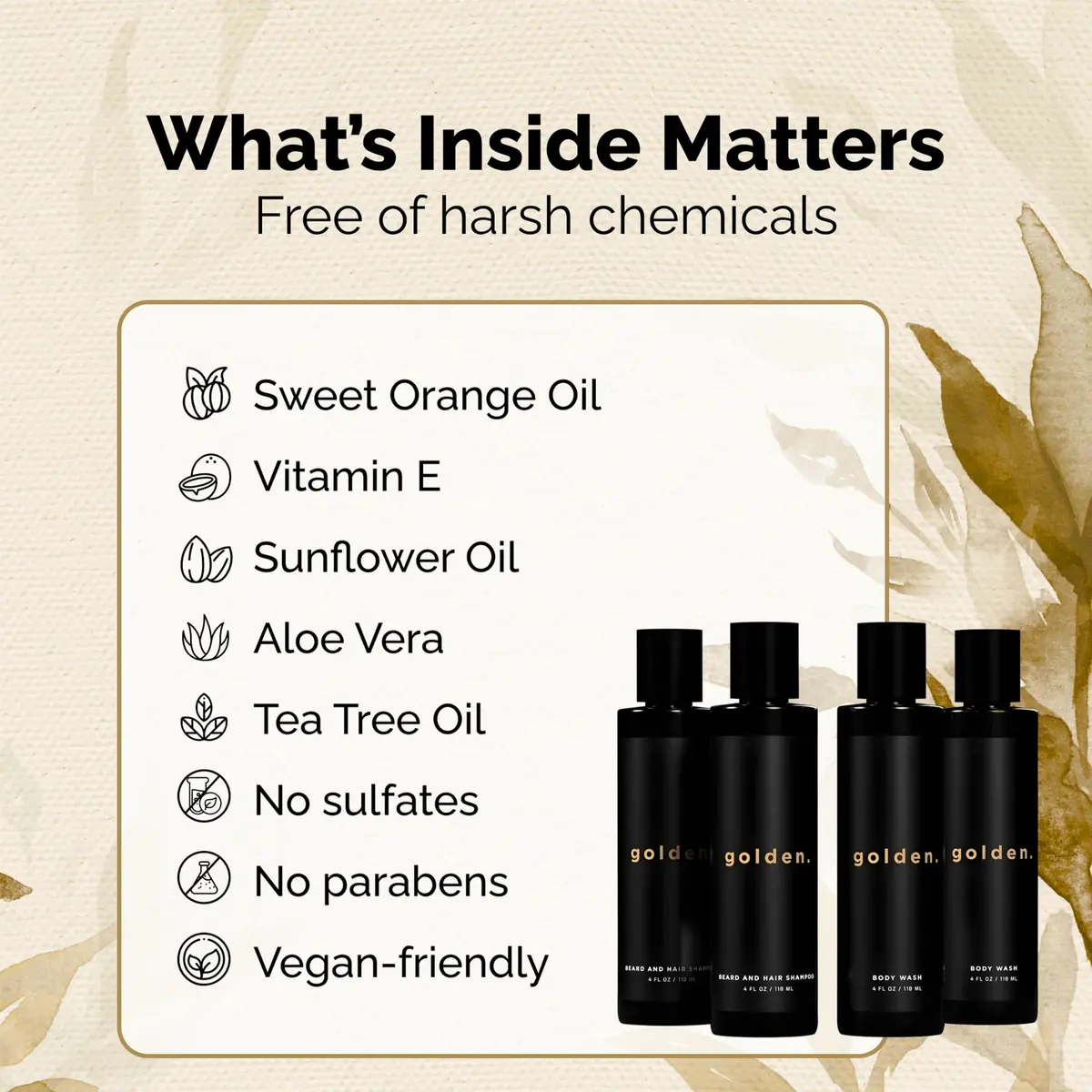 Golden Grooming Co. 3-in-1 Men’s Body Wash, Shampoo & Beard Wash – Hydrating Full Body Cleanser for All Skin Types – Fresh Tea Tree Scent – Naturally Derived Formula – 4-Pack Value Bundle - view 5