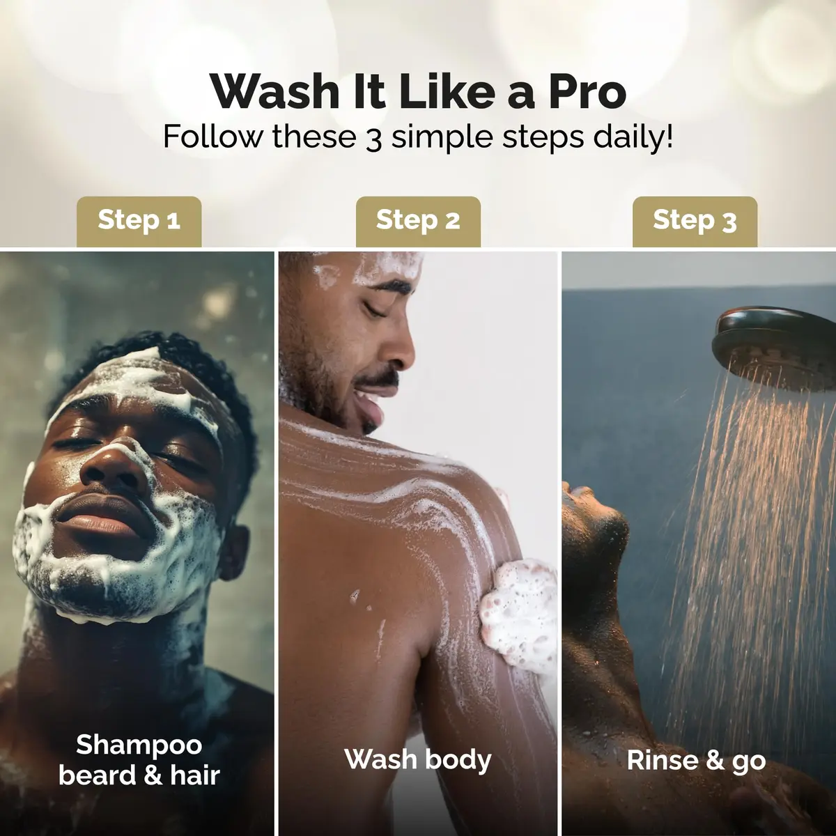 Golden Grooming Co. 3-in-1 Men’s Body Wash, Shampoo & Beard Wash – Hydrating Full Body Cleanser for All Skin Types – Fresh Tea Tree Scent – Naturally Derived Formula – 4-Pack Value Bundle - view 6