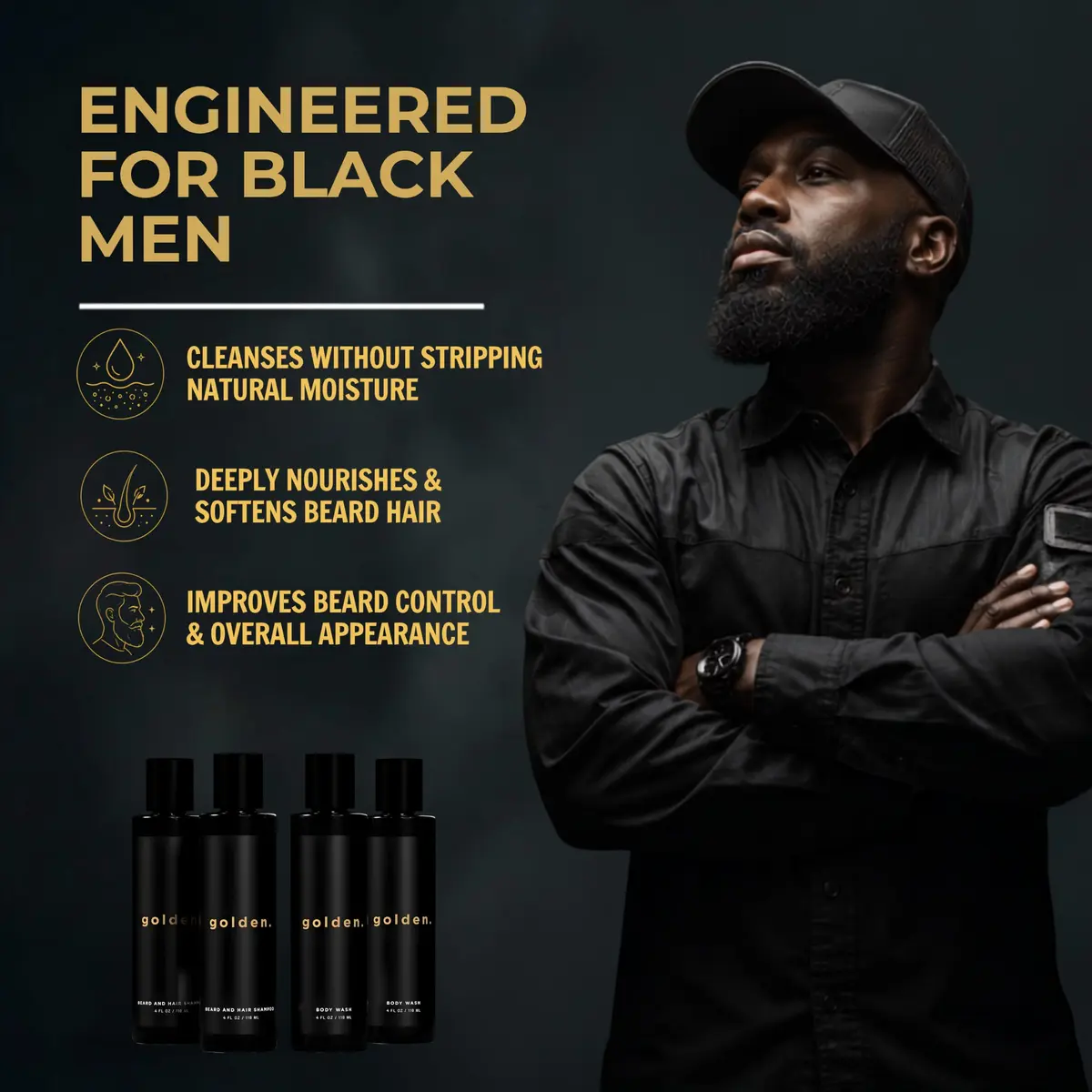 Golden Grooming Co. 3-in-1 Men’s Body Wash, Shampoo & Beard Wash – Hydrating Full Body Cleanser for All Skin Types – Fresh Tea Tree Scent – Naturally Derived Formula – 4-Pack Value Bundle - view 7