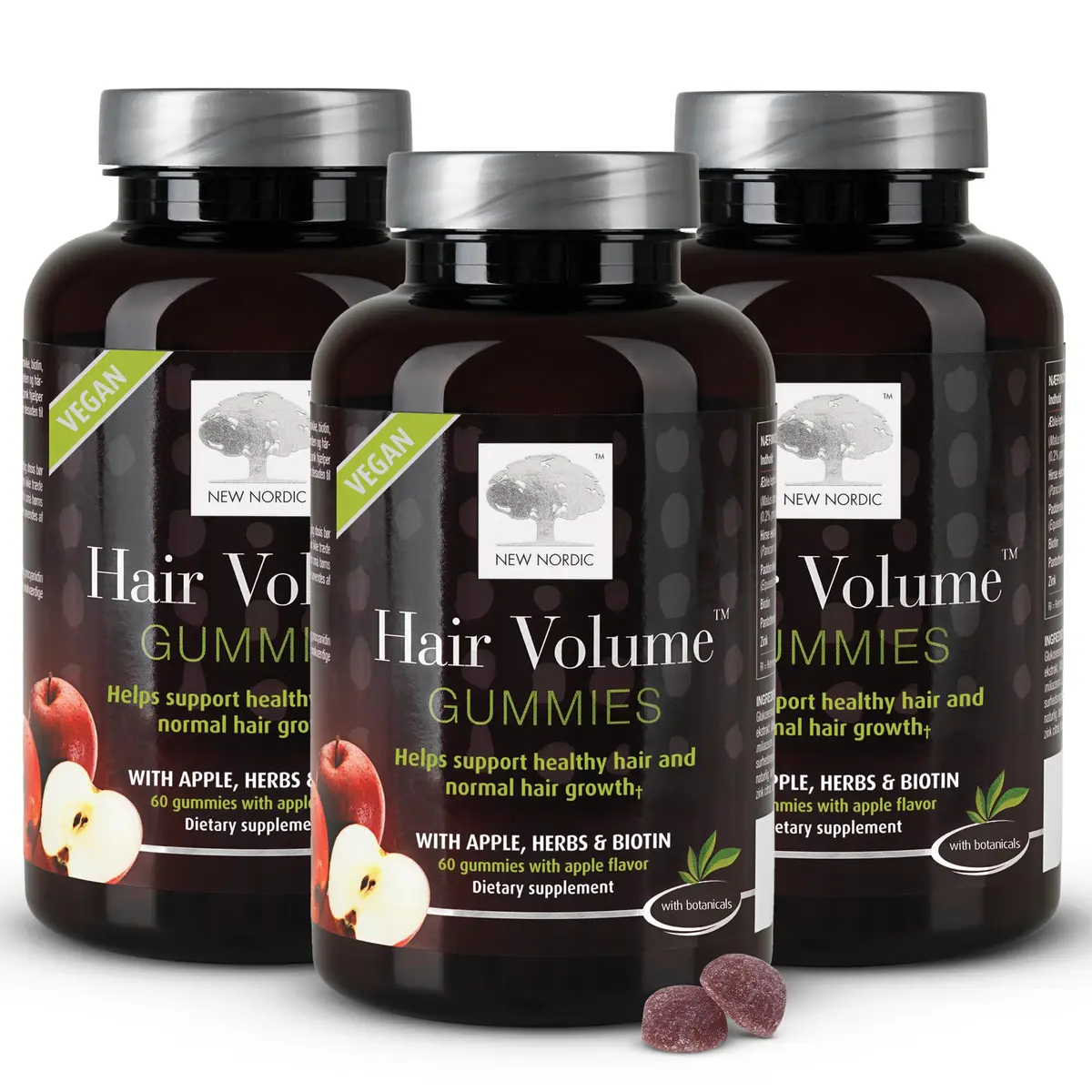 NEW NORDIC Hair Volume Daily Biotin Support Gummies 60 Count (Pack of 3) · Delicious vegan biotin gummies for hair growth - main product image