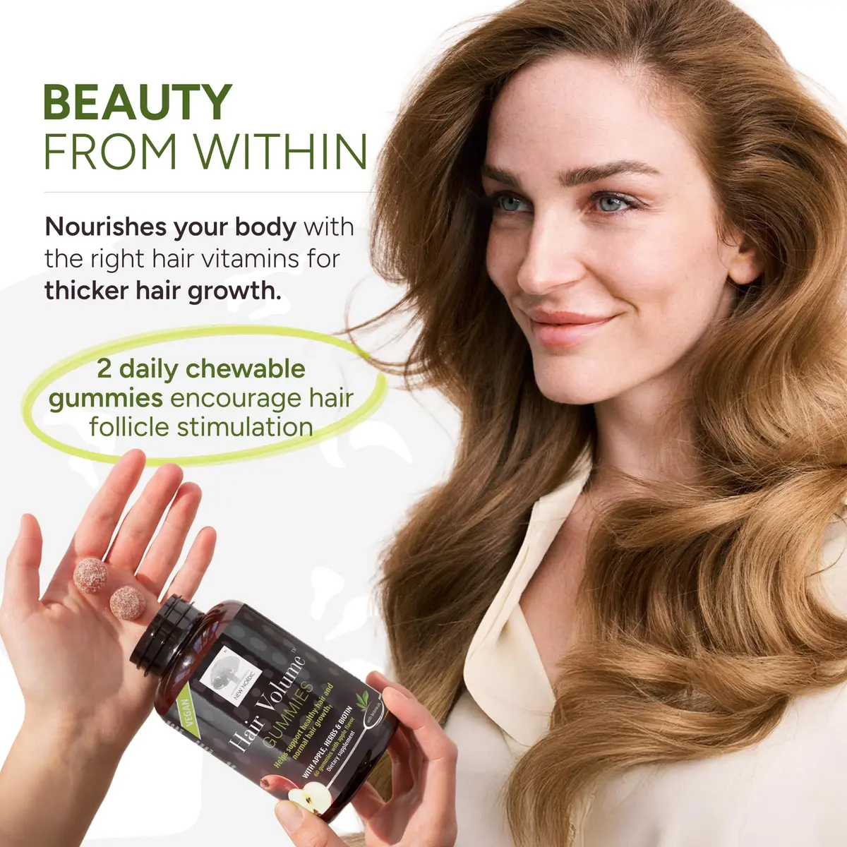 NEW NORDIC Hair Volume Daily Biotin Support Gummies 60 Count (Pack of 3) · Delicious vegan biotin gummies for hair growth - view 5