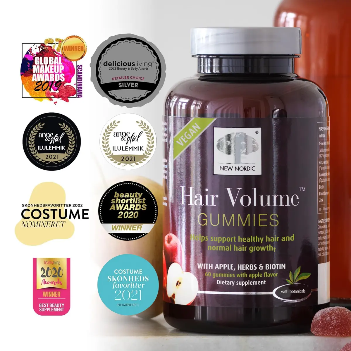 NEW NORDIC Hair Volume Daily Biotin Support Gummies 60 Count (Pack of 3) · Delicious vegan biotin gummies for hair growth - view 2