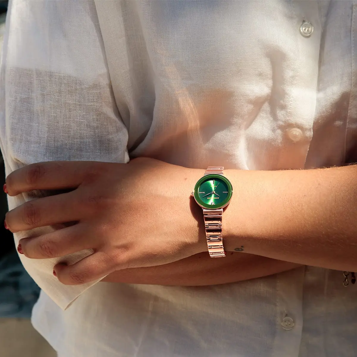 Anne Klein Women's Genuine Diamond Dial Bracelet Watch | Rose Gold/Green | 28mm - view 3