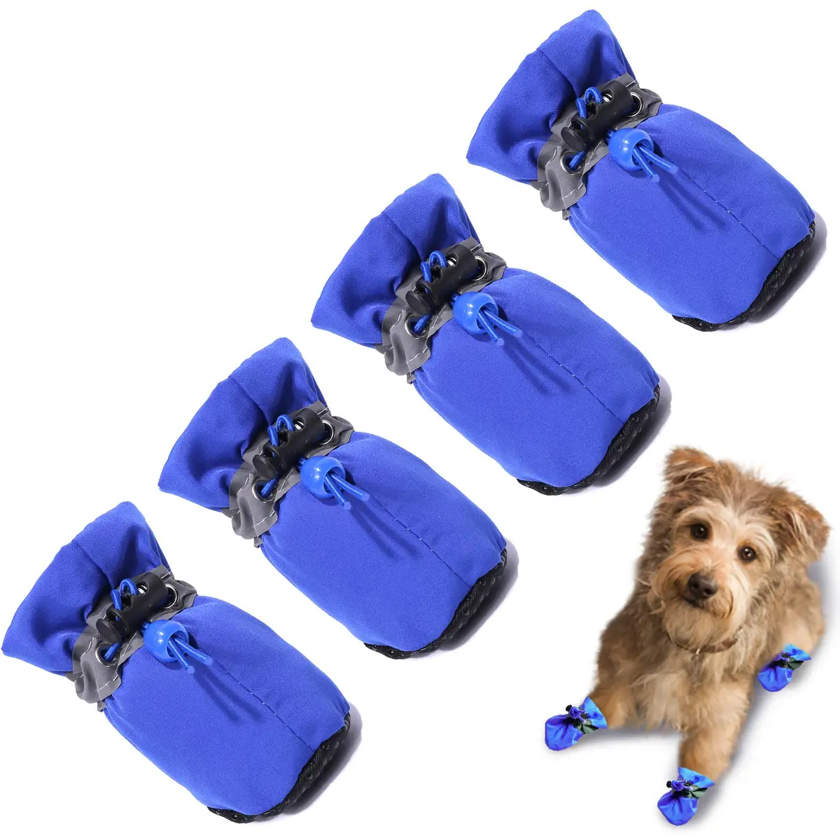 TEOZZO Dog Shoes & Paw Protector Size 6 | Non-Slip Winter Dog Booties with Reflective Straps (Blue, 1.96" Width) - main product image