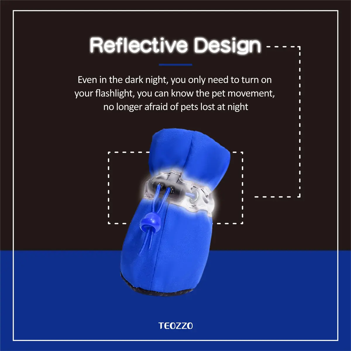 TEOZZO Dog Shoes & Paw Protector Size 6 | Non-Slip Winter Dog Booties with Reflective Straps (Blue, 1.96" Width) - view 5