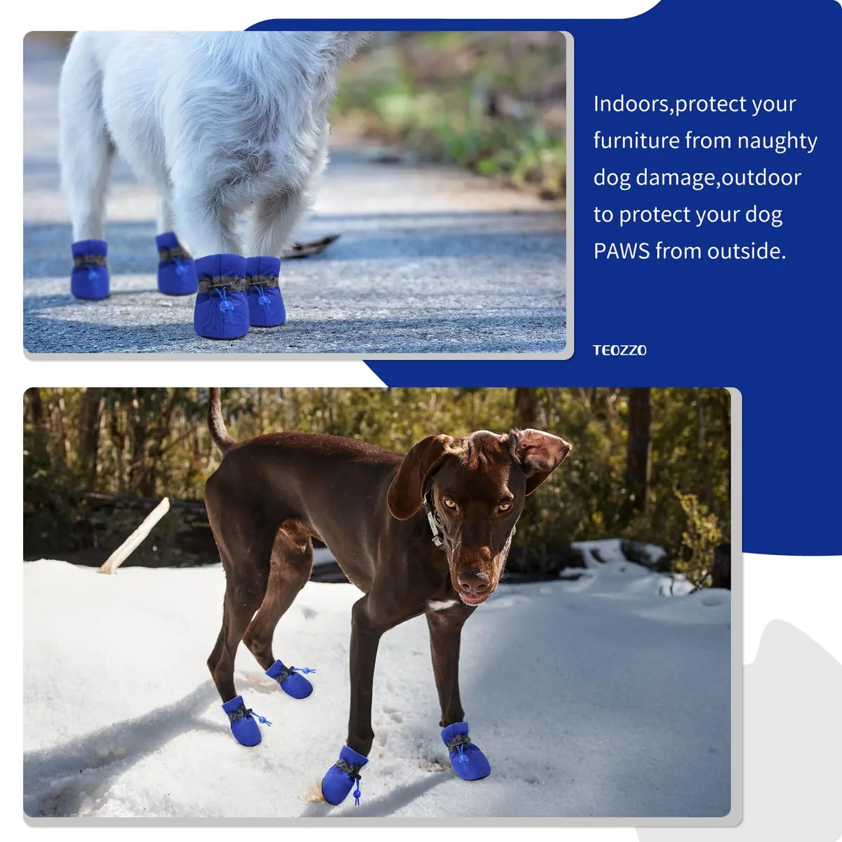 TEOZZO Dog Shoes & Paw Protector Size 6 | Non-Slip Winter Dog Booties with Reflective Straps (Blue, 1.96" Width) - view 6