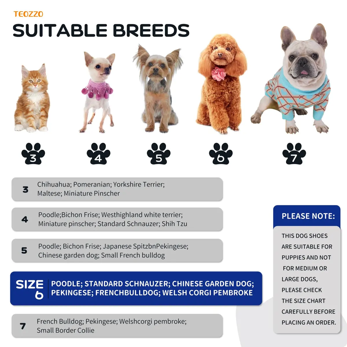 TEOZZO Dog Shoes & Paw Protector Size 6 | Non-Slip Winter Dog Booties with Reflective Straps (Blue, 1.96" Width) - view 3