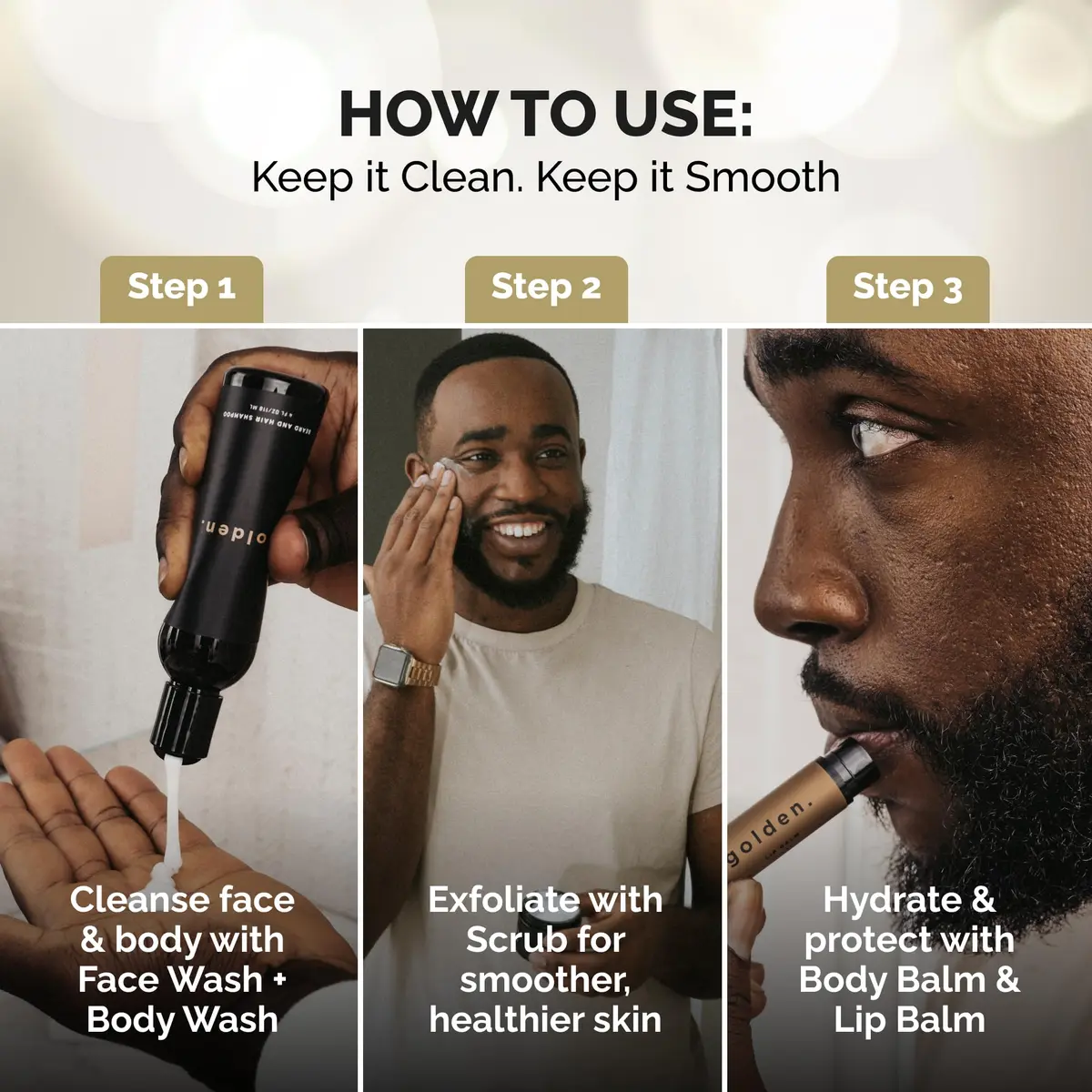 Golden Grooming Co. Essential Skincare Set for Men | Complete Face & Body Care Kit with Face Wash, Exfoliating Scrub, Body Wash, Tweezers & Lip Balms - view 6