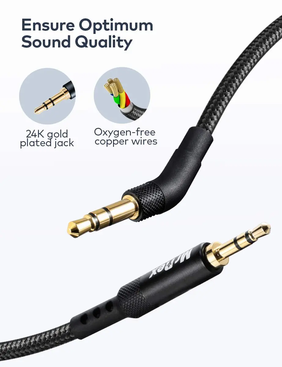 Mr Rex 2.5mm to 3.5mm Audio Cable 5m (16.5ft) | Nylon Braided Aux Cord for Bose QC Headphones & JBL Headsets - view 3