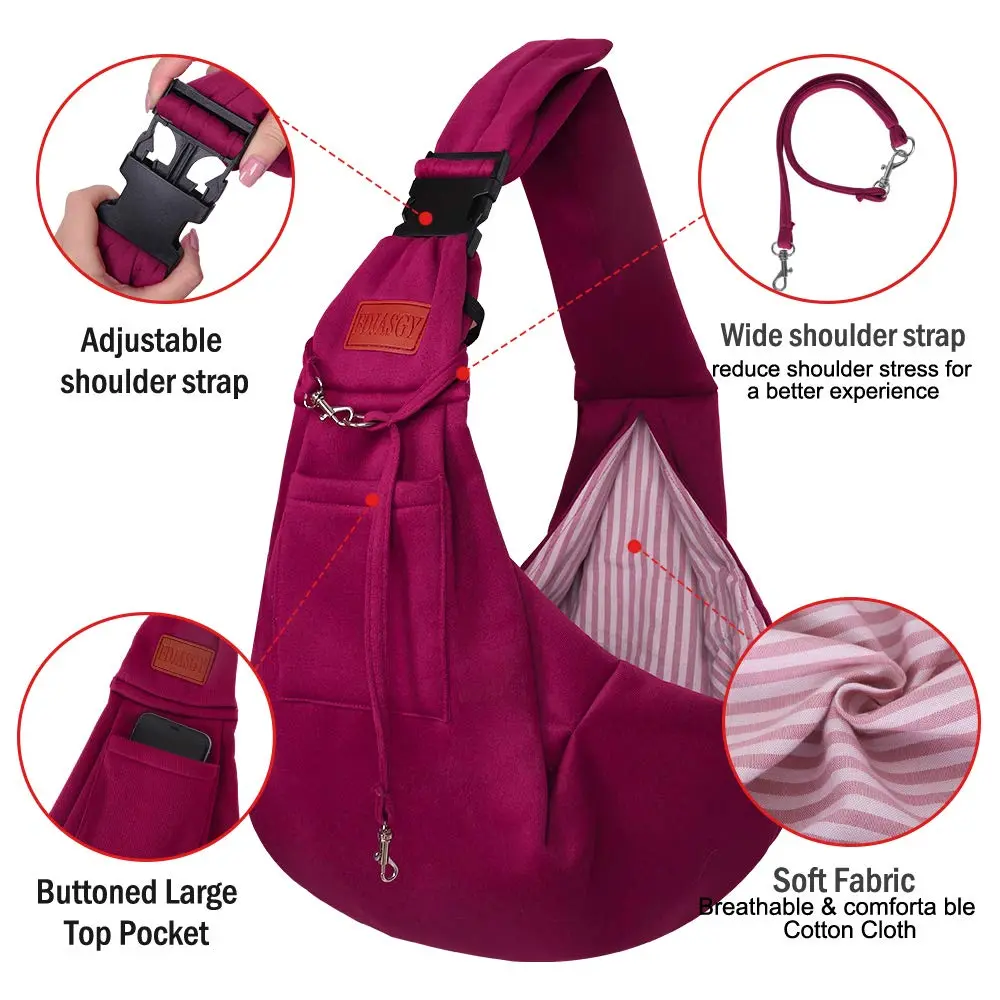 FDJASGY Small Dog Sling Carrier Fuchsia | Hands-Free Adjustable Pet Travel Bag for Small Dogs & Puppies (12 lbs Max) - view 3