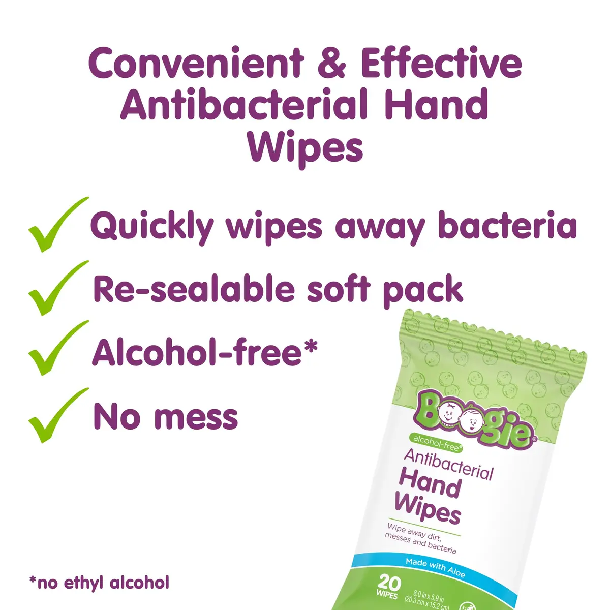 Boogie Antibacterial Hand Wipes - 20 Count | Alcohol-Free, Hypoallergenic, Moisturizing - view 7