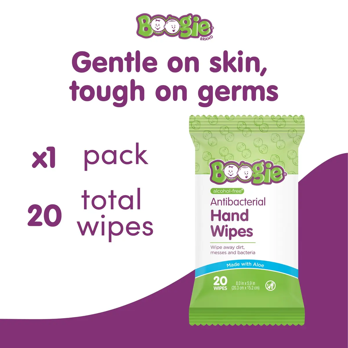 Boogie Antibacterial Hand Wipes - 20 Count | Alcohol-Free, Hypoallergenic, Moisturizing - view 2