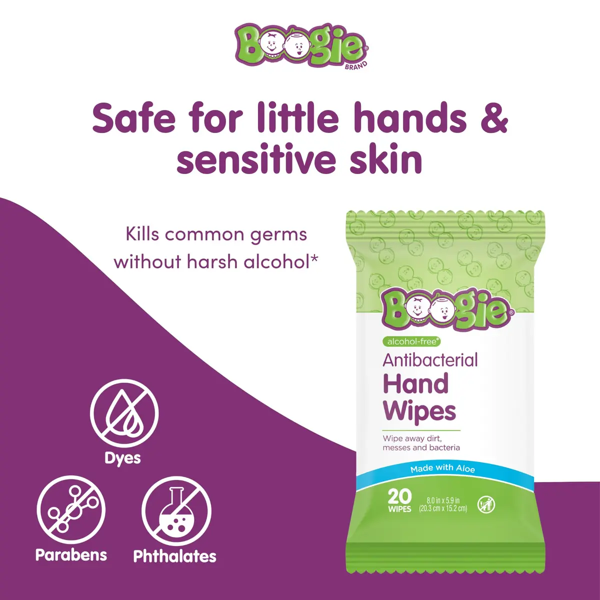 Boogie Antibacterial Hand Wipes - 20 Count | Alcohol-Free, Hypoallergenic, Moisturizing - view 3