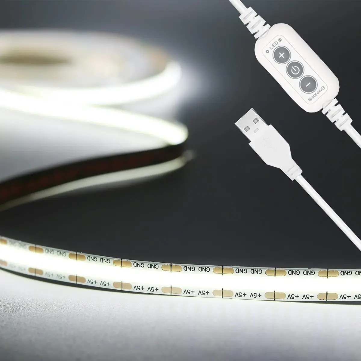 PAUTIX 5V USB LED Strip Light 2m (6.56ft) with Dimmer | 640 LEDs, 6000K Daylight White, CRI 90+ - main product image