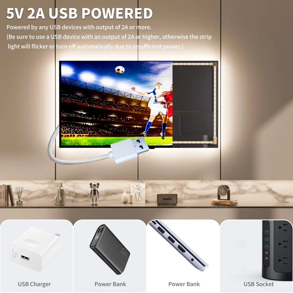PAUTIX 5V USB LED Strip Light 2m (6.56ft) with Dimmer | 640 LEDs, 6000K Daylight White, CRI 90+ - view 6