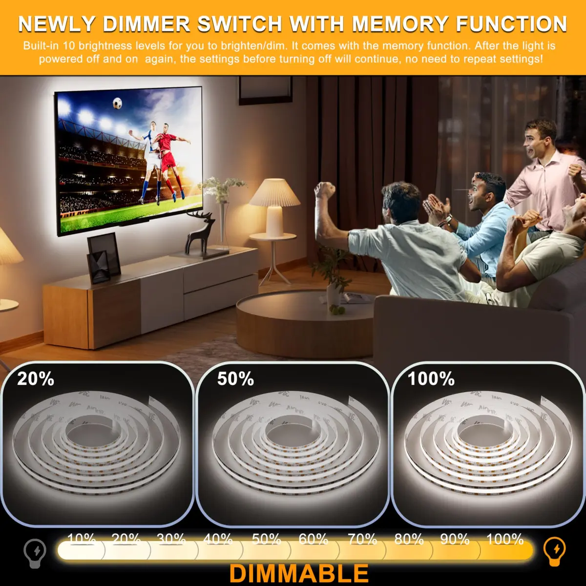 PAUTIX 5V USB LED Strip Light 2m (6.56ft) with Dimmer | 640 LEDs, 6000K Daylight White, CRI 90+ - view 3