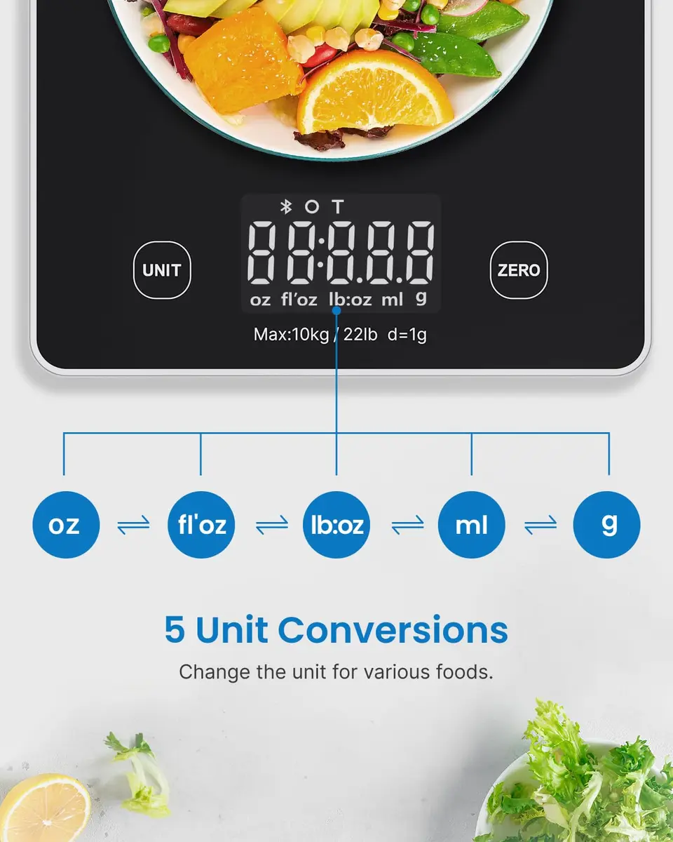 RENPHO Smart Food Scale with Nutritional Calculator, Bluetooth App, Black | Accurate Kitchen & Nutrition Tracking - view 6