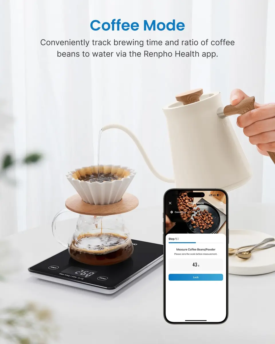 RENPHO Smart Food Scale with Nutritional Calculator, Bluetooth App, Black | Accurate Kitchen & Nutrition Tracking - view 7