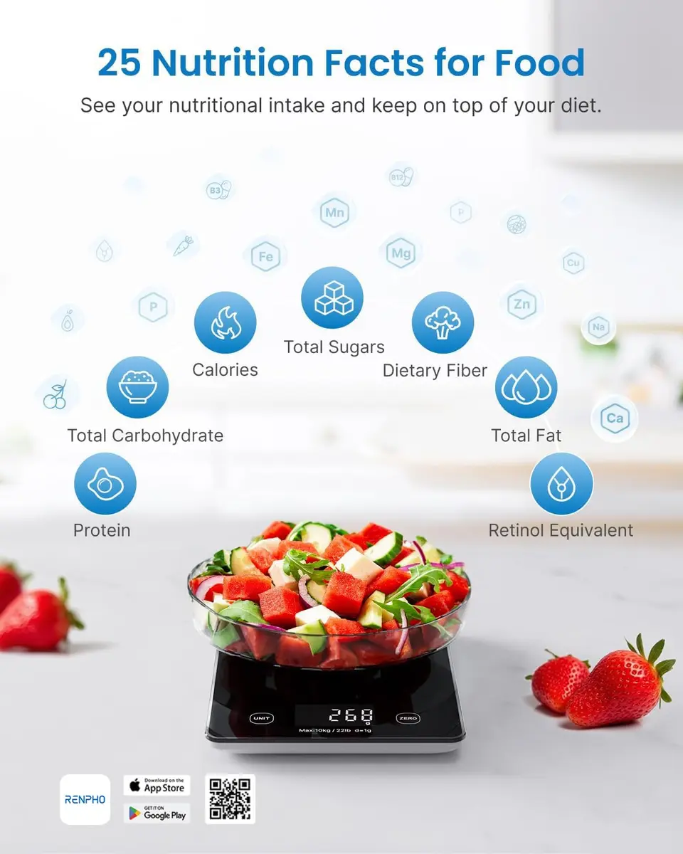 RENPHO Smart Food Scale with Nutritional Calculator, Bluetooth App, Black | Accurate Kitchen & Nutrition Tracking - view 2