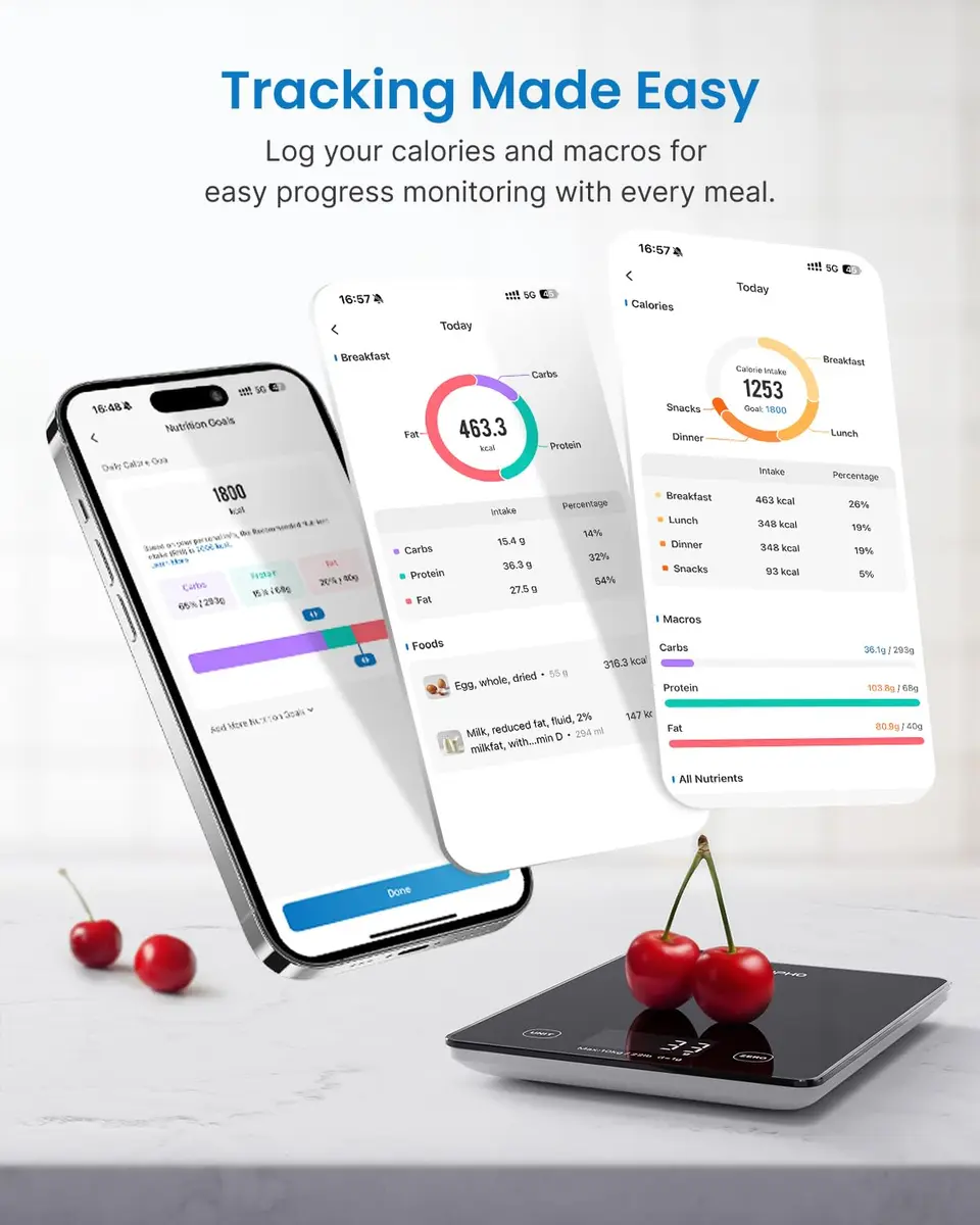 RENPHO Smart Food Scale with Nutritional Calculator, Bluetooth App, Black | Accurate Kitchen & Nutrition Tracking - view 3