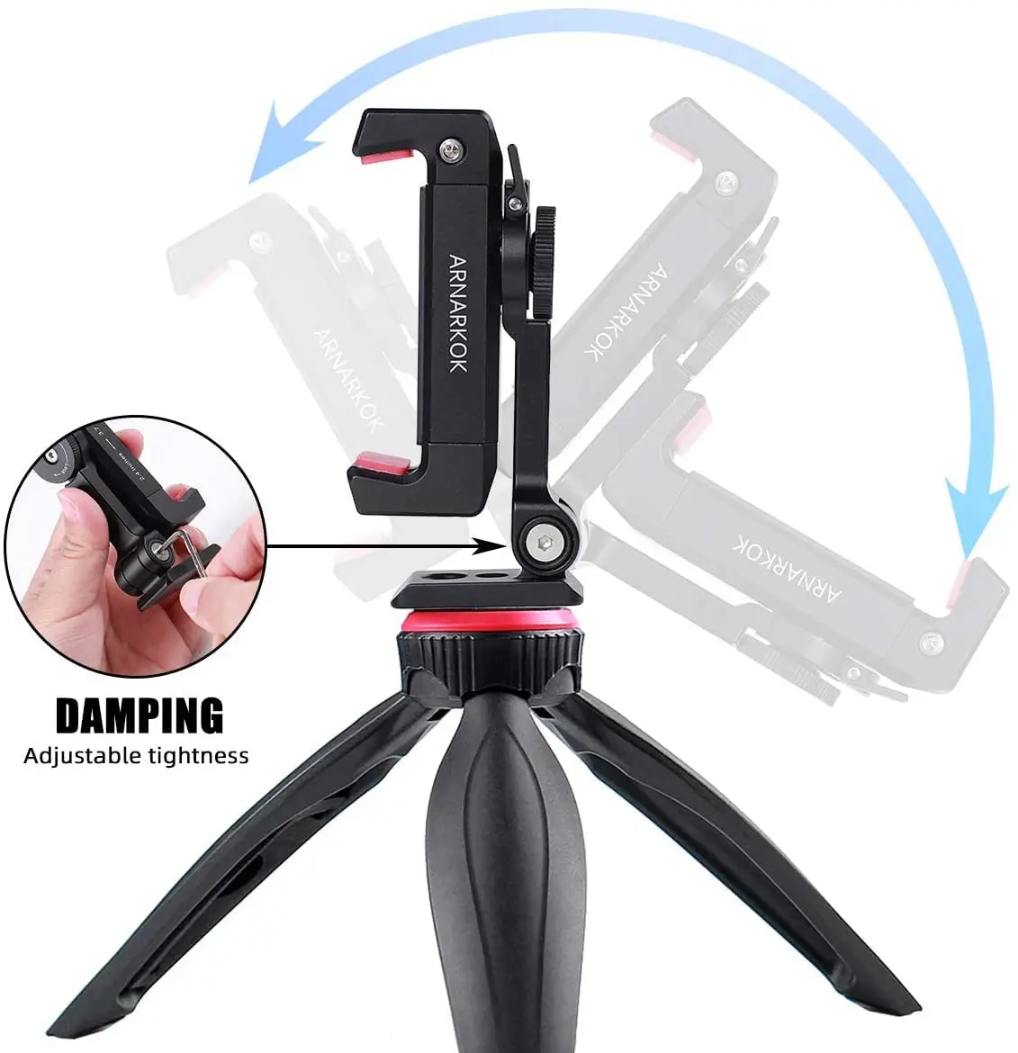 ARNARKOK Metal Phone Tripod Mount with Rotatable Cold Shoe | 360° Swivel & Tilt, Aluminum Body for Vlogging & Live Streaming - view 5